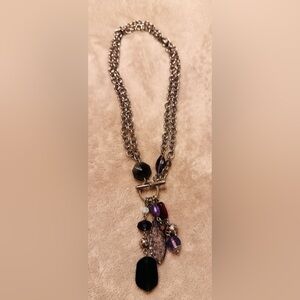 Lia Sophia Violet Hour glass cat’s eye with glass & resin beads necklace